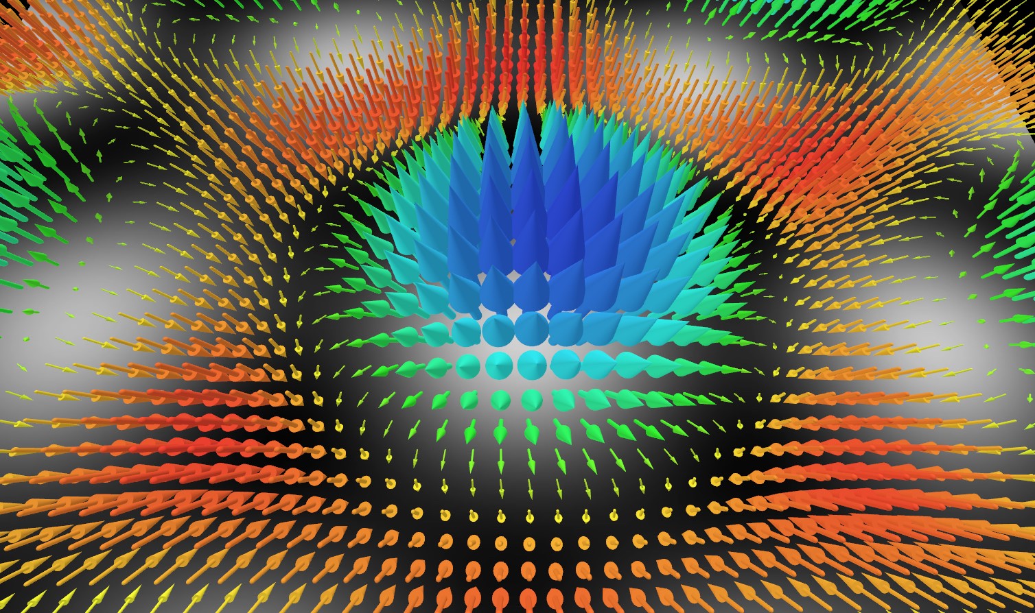 Gezoomte Visualisierung des elektrischen Feldes von Skyrmionen